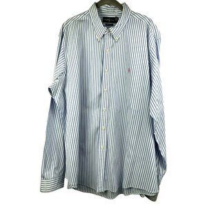 Ralph Lauren Men's Shirt XXL‎ 2XL Blue White Stripe Pink Pony Cotton Long Sleeve